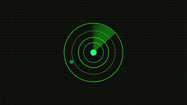 Futuristic hud radar screen animation with detection, tracking, and cybersecurity monitoring visuals. interface with animated green radar screen for space and network security.