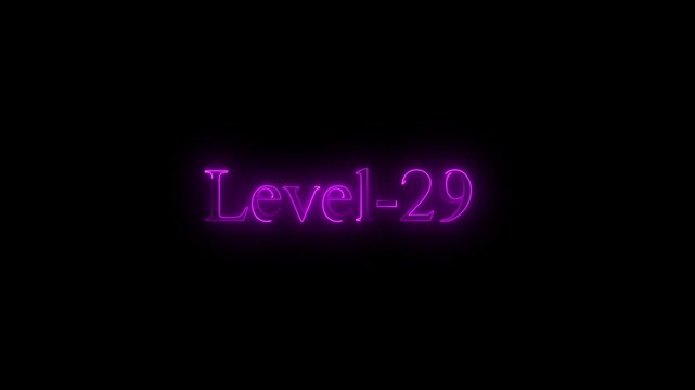 evel 29 purple neon light text animation, gaming ui , with video animation.
