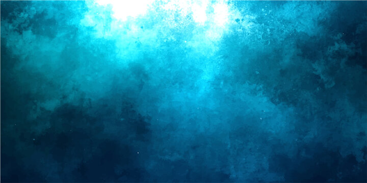 Deep blue underwater background with light rays, ethereal ocean water surface texture, mystical turquoise sea abyss vector illustration