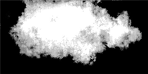 Halftone cloud vector illustration, retro comic book style white smoke puff, vintage pop art cloud shape on black background for graphic design © Zìyóu