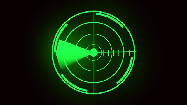 Animated radar screen green futuristic technology military scanning detection interface HUD sci fi digital tracking. Green radar screen animated technology.