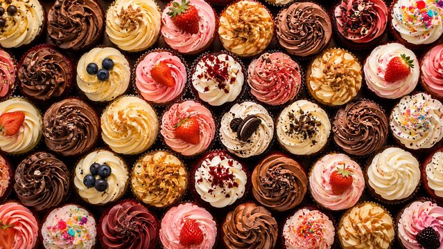 Colorful Cupcakes Seamless Background Top View Dessert Pattern