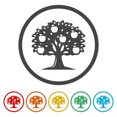 Obraz premium Apple tree icon. Set icons in color circle buttons