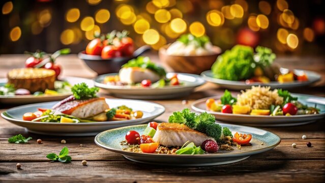 A photo of perfectly portioncontrolled clean food meals neatly arranged on plates