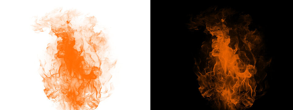 Orange Fire Smoke Cloud Explosion on White and Black Background