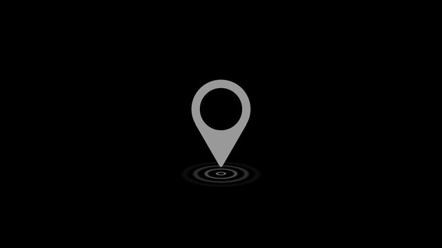 Grey Map Location Marker Animation with Concentric Circles on Black Background , with video animation.