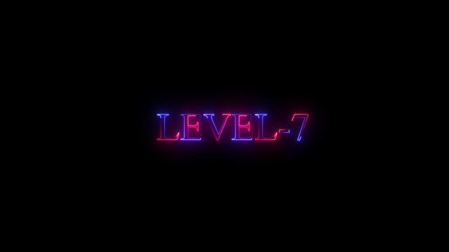 Cyberpunk style level 7 text with red and blue neon illumination , with video animation.