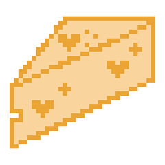 Fototapeta premium Yellow cheese wedge with heart holes pixel art food icon
