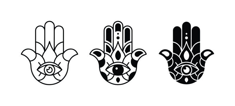 Hamsa Hand Symbols, Evil Eye Talisman Icons, Protective Hand Vector Graphics