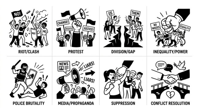 Collection of Social Justice and Protest Illustrations.
