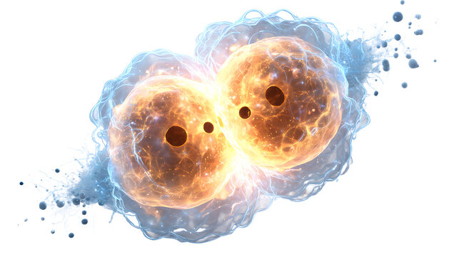 Binary neutron star merger colliding explosion with vibrant orange and blue hues swirling cosmic clouds and intense energy release in space