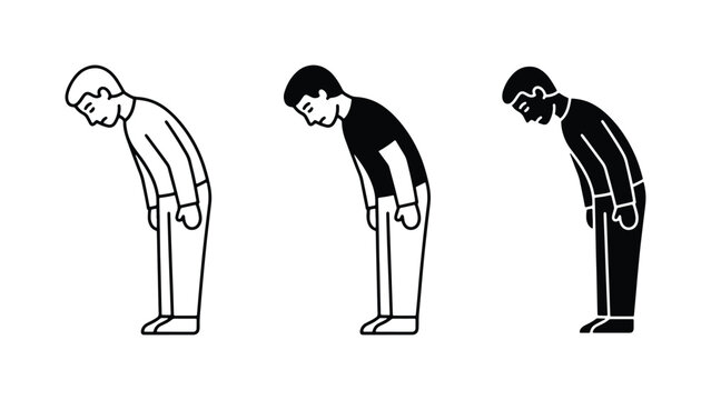 Bow Gesture Icons, Respectful Greeting Vector Art, Polite Salutation Symbols, Business Etiquette Illustrations