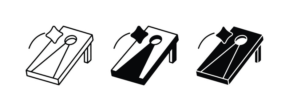 Cornhole Game Icons, Bean Bag Toss Board Vector Set, Outdoor Lawn Game Graphics