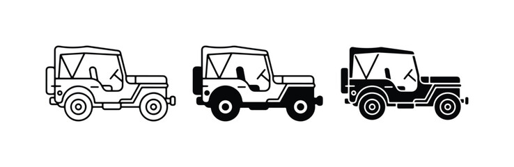 Classic Jeep Icons, Vintage Off-Road Vehicle Graphics, Retro 4x4 Vector Set © Reazul