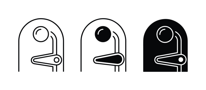 Pinball Machine Icons, Retro Arcade Game Symbols, Vintage Entertainment Graphics