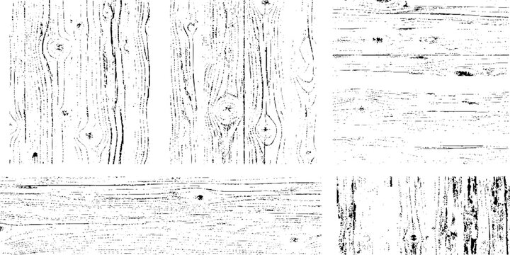 Grunge wooden set texture backgrounds with natural wood grain patterns and knots in black and white