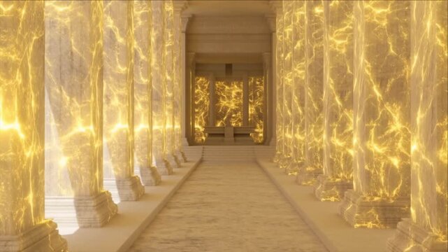 富と繁栄を象徴する黄金の脈が輝くクリスタル大理石の神殿背景