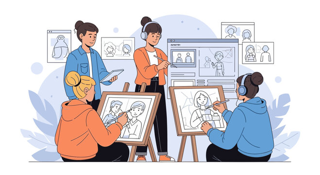 Artistic Collaboration: Animators Working Together on Creative Project