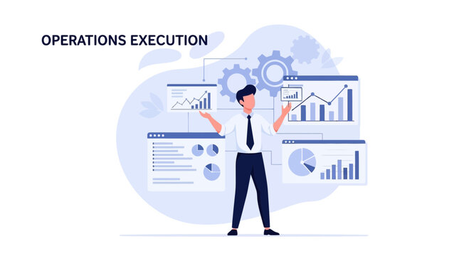 Business Analyst managing operations with data charts and graphs