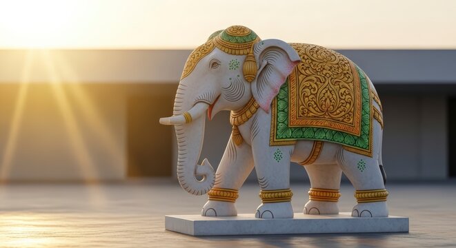 Decorative Elephant Statue with Ornate Saddle.