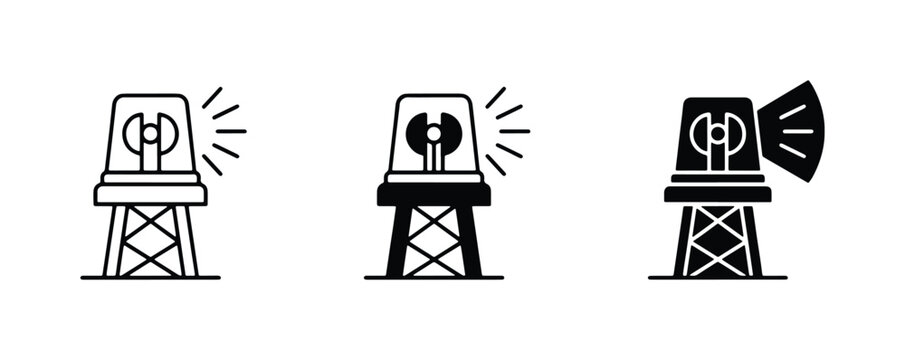 Warning Light Icons, Siren Signal Symbols, Alert Beacon Graphics. Set of 3.