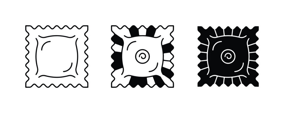 Ravioli Icons, Pasta Shapes, Italian Food Vector Graphics, Square Dumpling Icons