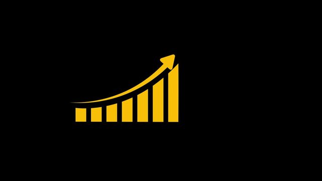 Financial data visualization with yellow bar graphs showing upward market trend , with video animation.