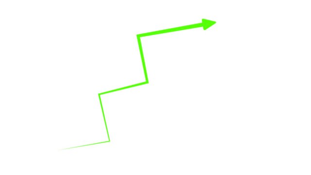 Success trend animation with green arrow moving upward step by step, with video animation.