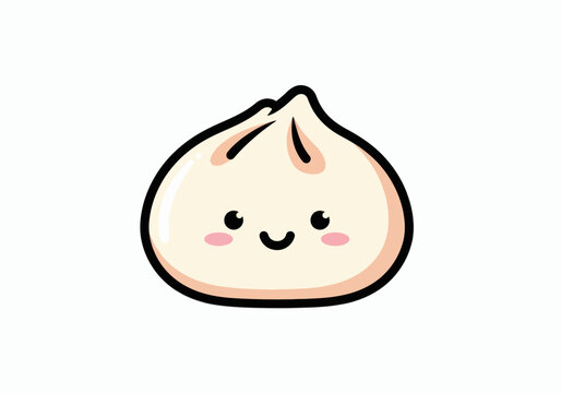 Cute kawaii cartoon baozi bun illustration, simple and adorable food character design