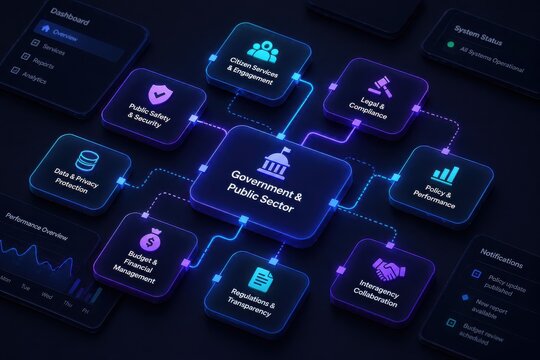 Digital Network Illustrating Government and Public Sector Services, Management, and Operations
