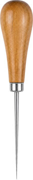 Sharp metal awl with wooden handle isolated on transparent background