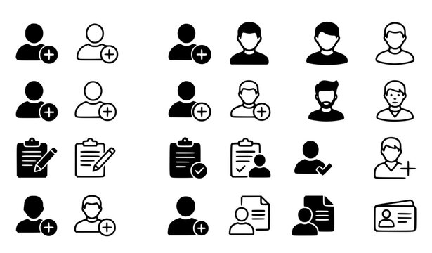 Add new user profile avatar icons vector set black