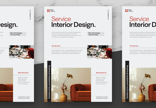 Brown Clean Interior Design Service Flyer