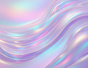 Obraz premium Smooth flowing liquid holographic iridescent texture with vibrant pastel gradients. Modern futuristic tech and colorful web background concept.