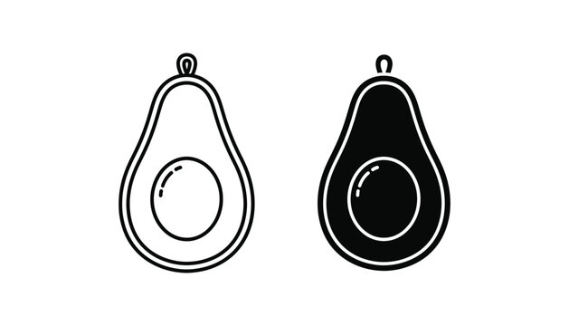 Avocado half line art and solid black silhouette icon set for healthy lifestyle and food branding design