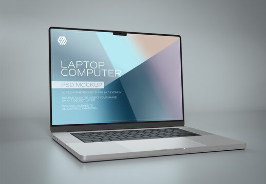 Silver Laptop Computer on Grey Background Mockup