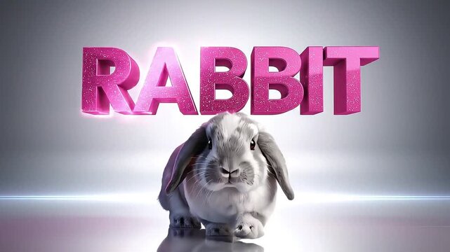 Cute white rabbit with pink text.
