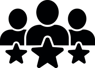 Three black silhouette people icons with star ratings © Raton