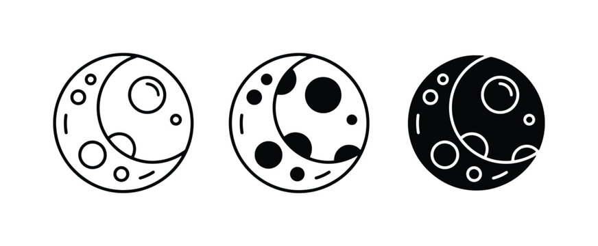 Celestial Moon Icons, Lunar Phases, Space Orbit Symbols, Cosmic Night Sky Graphics