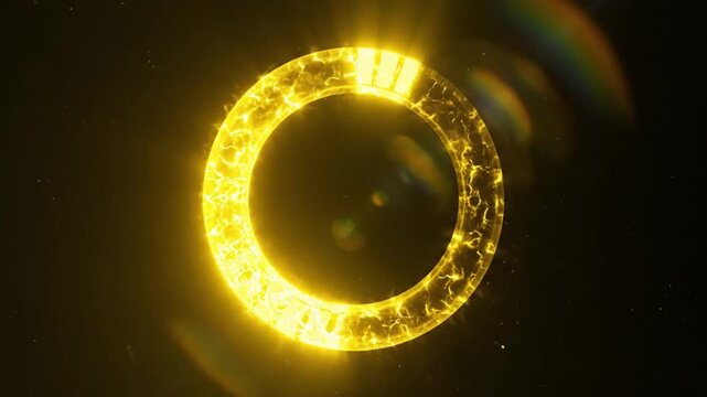 Glowing Golden Circular Loading Progress Bar Animation with Lens Flare Background.