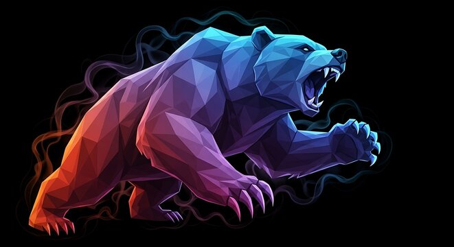 A muscular bear with glowing lines attacks aggressively outdoors