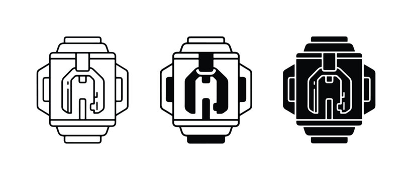Industrial Claw Machine Icon Set, Mechanical Grabber Vector Graphics, Amusement Park Crane Symbol
