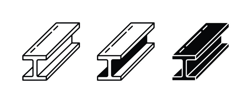 I-Beam Metal Structures, Construction Steel Profiles, Industrial Building Materials Icons