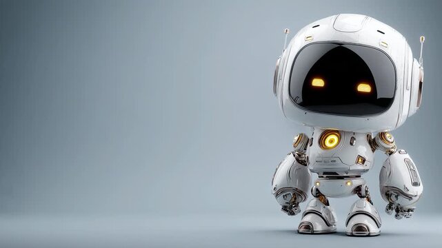 Cute robot pointing to copy space, friendly futuristic character, clean background
