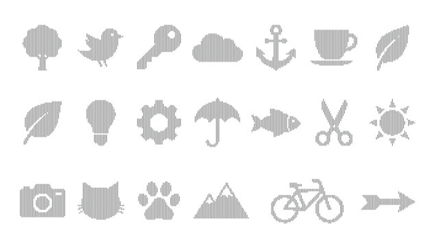 Minimalist gray icon set with 20 flat vector symbols, universal web and app interface elements, simple lifestyle and nature silhouettes for graphic design