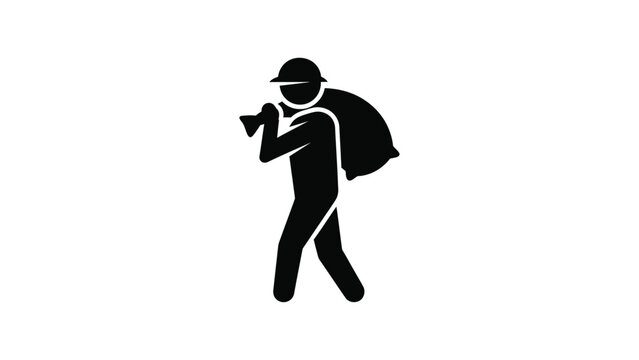 Black silhouette icon of a burglar or thief carrying a sack on his back.