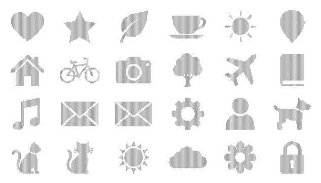 Minimalist gray web icons set, 24 flat vector UI elements for mobile apps, simple interface symbols for navigation and social media design