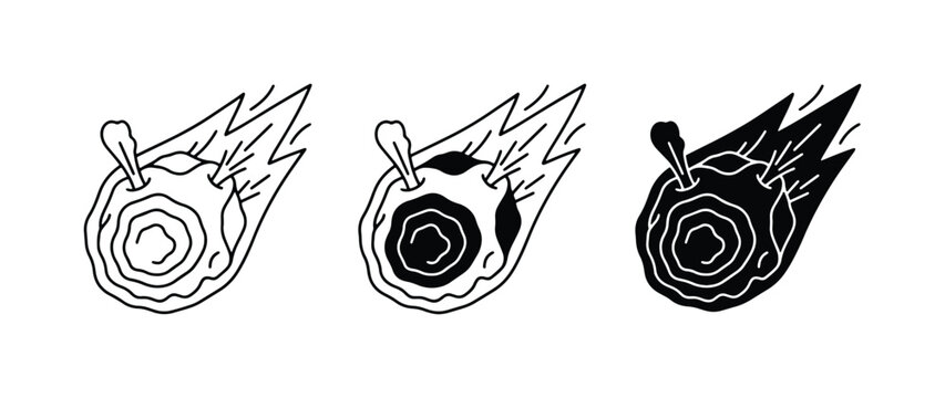 Meteorite Icons, Falling Space Rock Vector Graphics, Cosmic Event Illustrations