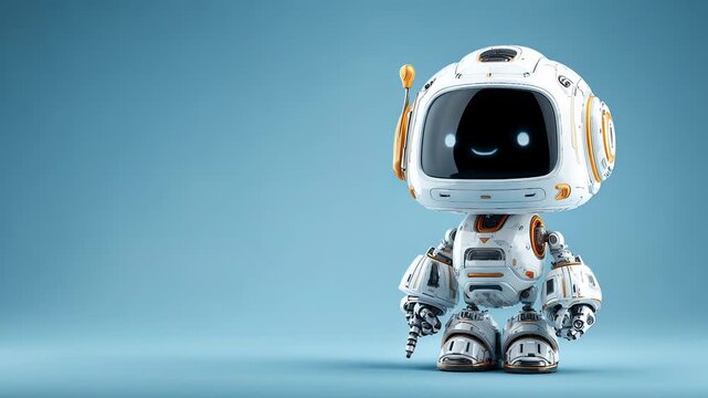 Cute robot pointing to copy space, friendly futuristic character, clean background
