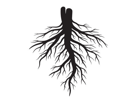 Vintage rooted tree silhouette illustration for classic ecological themes 
